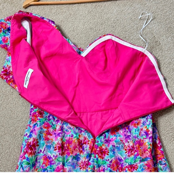 Amanda Uprichard Mini Dress One Shoulder Floral Watercolor Cotton Size Large - Picture 8 of 16